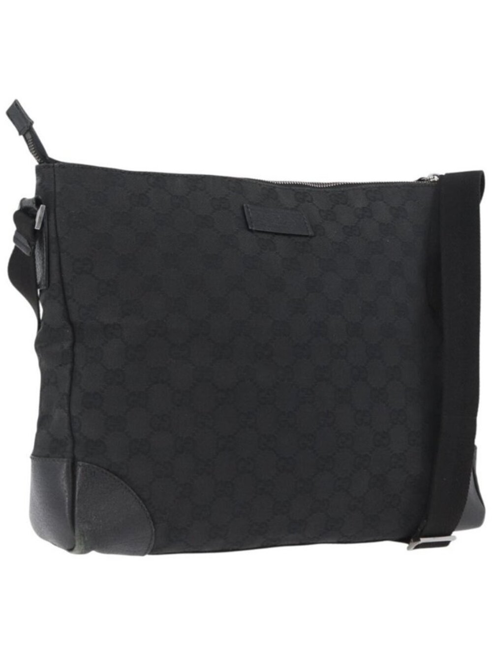 Authentic GUCCI GG Canvas Shoulder Bag Black Silver 110054
